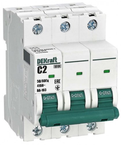 Выключатель автоматический DEKraft ВА-103 3п 2А C 6кА картинка